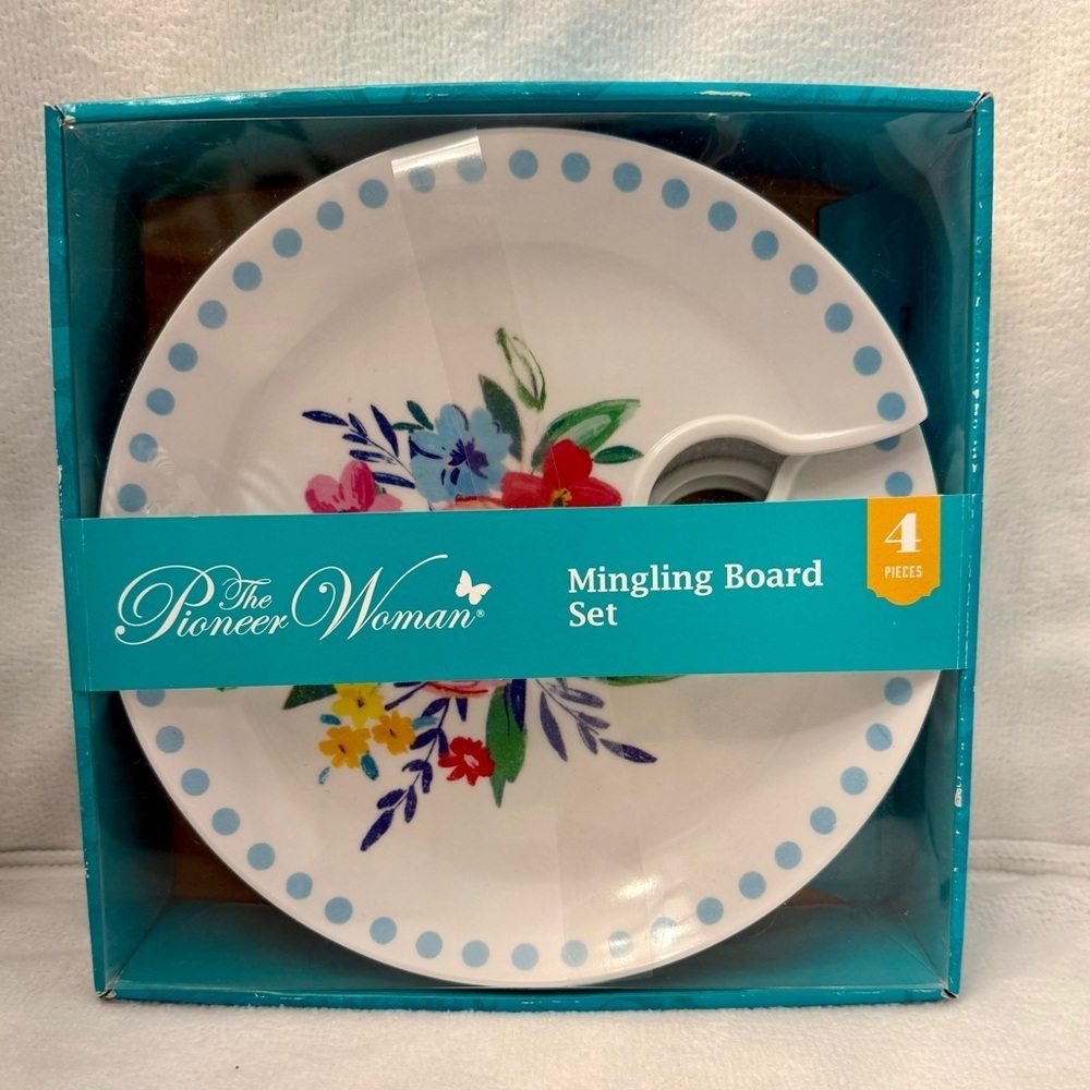 Set Of 4 The Pioneer Woman Mingling Board Appetizer Plates-Holds Wine Glass